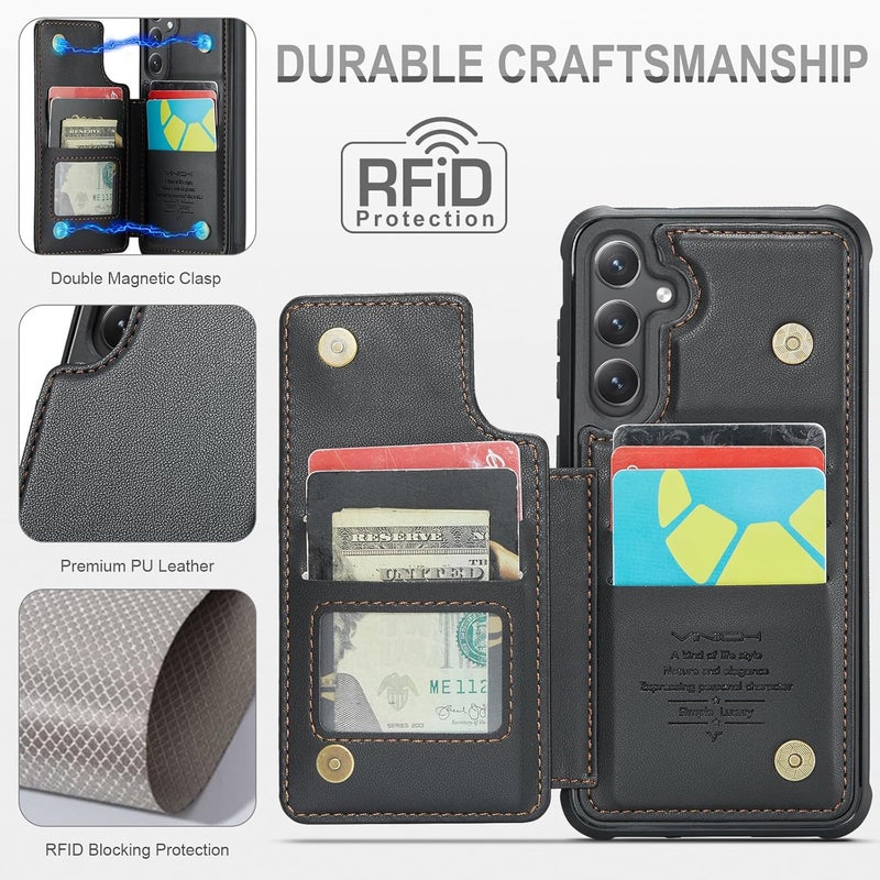 Vinich for Samsung Galaxy S24 Plus Wallet Case with Card Holder, RFID Blocking Credit Slots Kickstand Shockproof Phone Cover Fit for Galaxy S24 Plus 6.7" Black - Image 2